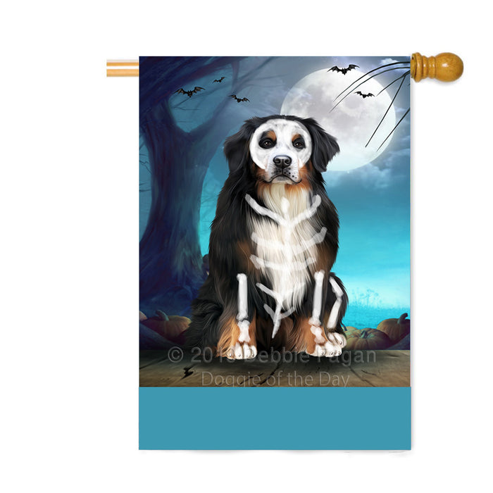 Personalized Happy Halloween Trick or Treat Bernese Mountain Dog Skeleton Custom House Flag FLG64199