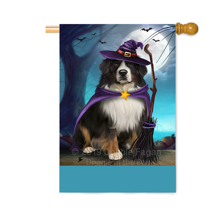 Personalized Happy Halloween Trick or Treat Bernese Mountain Dog Witch Custom House Flag FLG64254