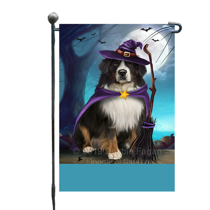 Personalized Happy Halloween Trick or Treat Bernese Mountain Dog Witch Custom Garden Flag GFLG64563