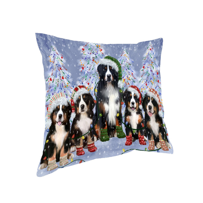 Christmas Lights and Bernese Mountain Dogs Pillow with Top Quality High-Resolution Images - Ultra Soft Pet Pillows for Sleeping - Reversible & Comfort - Ideal Gift for Dog Lover - Cushion for Sofa Couch Bed - 100% Polyester