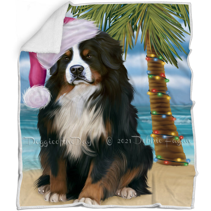 Summertime Happy Holidays Christmas Bernese Mountain Dog on Tropical Island Beach Blanket D112