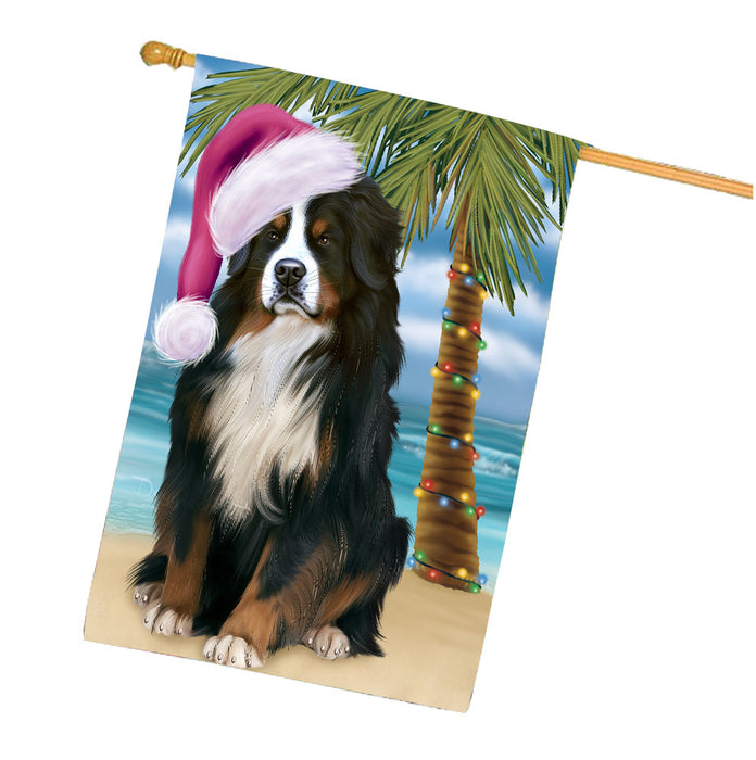 Christmas Summertime Beach Bernese Mountain Dog House Flag Outdoor Decorative Double Sided Pet Portrait Weather Resistant Premium Quality Animal Printed Home Decorative Flags 100% Polyester FLG68683