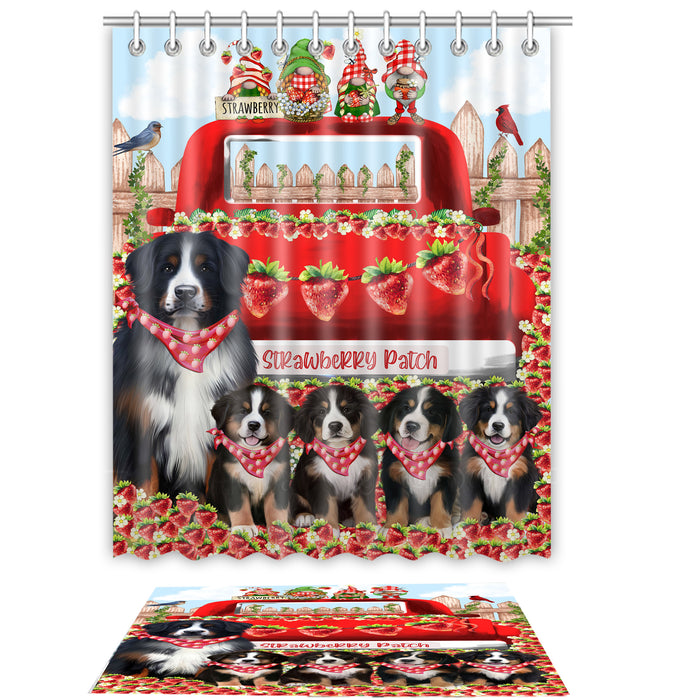 Bernese Mountain Shower Curtain & Bath Mat Set, Custom, Explore a Variety of Designs, Personalized, Curtains with hooks and Rug Bathroom Decor, Halloween Gift for Dog Lovers