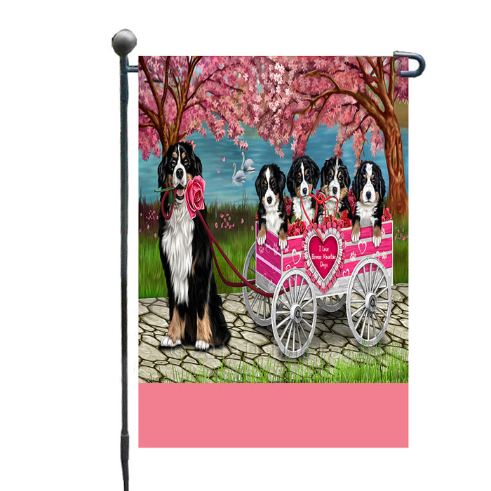 Personalized I Love Bernese Mountain Dogs in a Cart Custom Garden Flags GFLG-DOTD-A62131