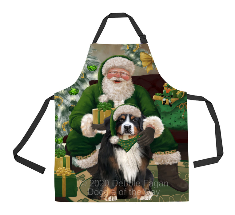 Christmas Irish Santa with Gift and Bernese Mountain Dog Apron Apron-48280