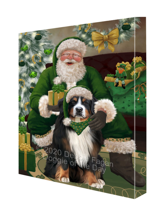 Christmas Irish Santa with Gift and Bernese Mountain Dog Canvas Print Wall Art Décor CVS147482