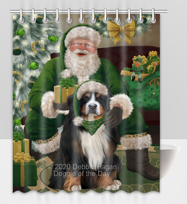 Christmas Irish Santa with Gift and Bernese Mountain Dog Shower Curtain Bathroom Accessories Decor Bath Tub Screens SC114