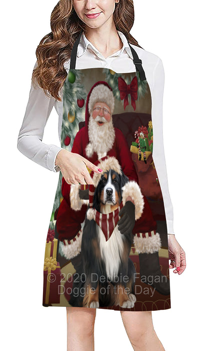 Santa's Christmas Surprise Bernese Mountain Dog Apron - Adjustable Long Neck Bib for Adults - Waterproof Polyester Fabric With 2 Pockets - Chef Apron for Cooking, Dish Washing, Gardening, and Pet Grooming