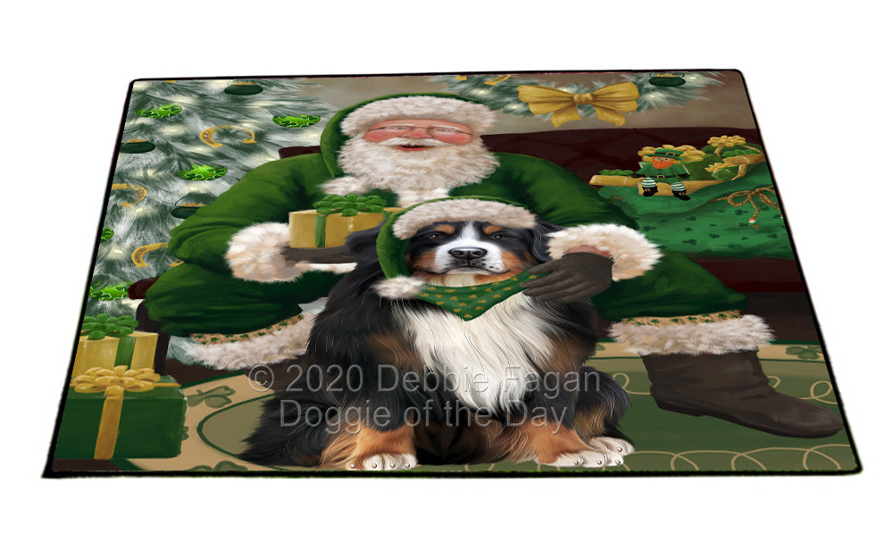 Christmas Irish Santa with Gift and Bernese Mountain Dog Indoor/Outdoor Welcome Floormat - Premium Quality Washable Anti-Slip Doormat Rug FLMS57085