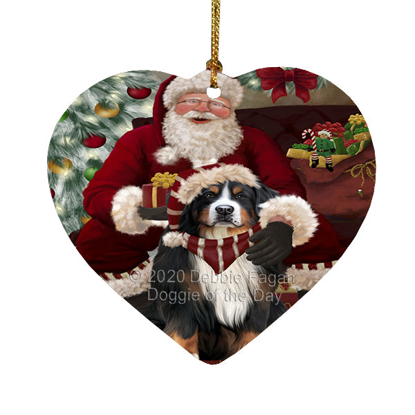 Santa's Christmas Surprise Bernese Mountain Dog Heart Christmas Ornament RFPOR58344