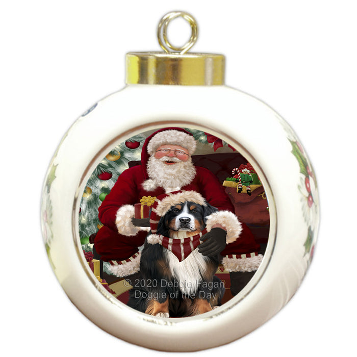Santa's Christmas Surprise Bernese Mountain Dog Round Ball Christmas Ornament RBPOR58002