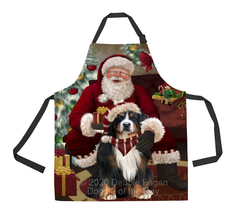 Santa's Christmas Surprise Bernese Mountain Dog Apron - Adjustable Long Neck Bib for Adults - Waterproof Polyester Fabric With 2 Pockets - Chef Apron for Cooking, Dish Washing, Gardening, and Pet Grooming