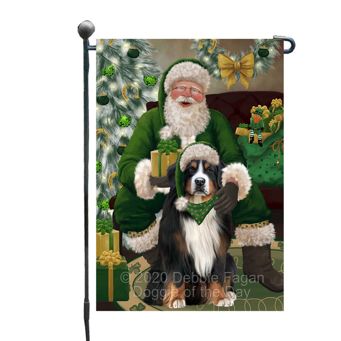 Christmas Irish Santa with Gift and Bernese Mountain Dog Garden Flag GFLG66620