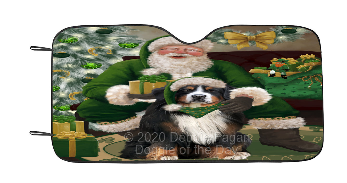 Christmas Irish Santa with Gift and Bernese Mountain Dog Car Sun Shade Cover Curtain