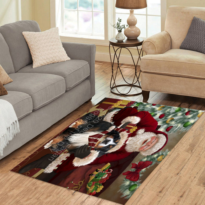 Santa's Christmas Surprise Bernese Mountain Dog Polyester Living Room Carpet Area Rug ARUG67370