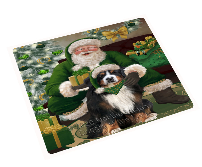 Christmas Irish Santa with Gift and Bernese Mountain Dog Cutting Board - Easy Grip Non-Slip Dishwasher Safe Chopping Board Vegetables C78265