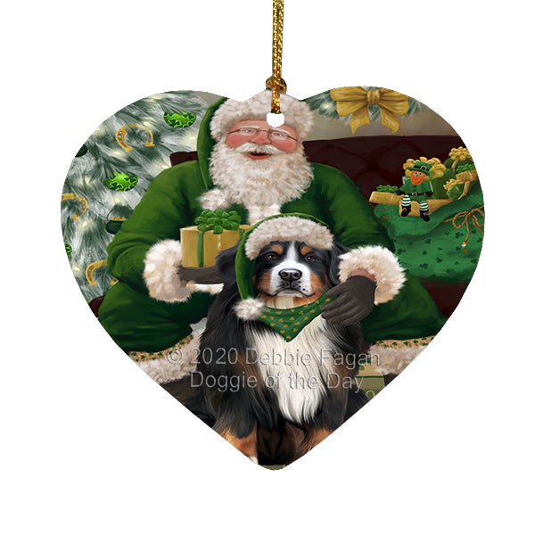 Christmas Irish Santa with Gift and Bernedoodle Dog Heart Christmas Ornament RFPOR58245
