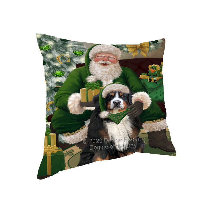 Christmas Irish Santa with Gift and Bernedoodle Dog Pillow PIL86696