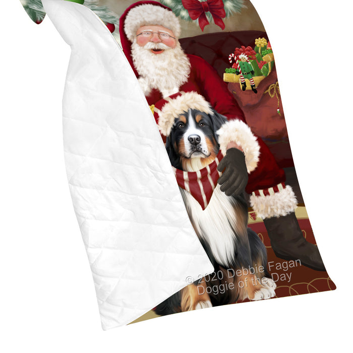 Santa's Christmas Surprise Bernese Mountain Dog Quilt Bed Coverlet Bedspread - Pets Comforter Unique One-side Animal Printing - Soft Lightweight Durable Washable Polyester Quilt