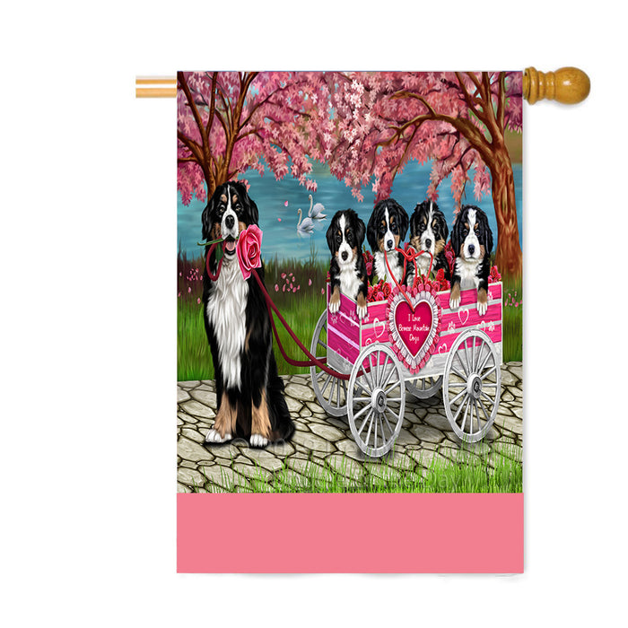 Personalized I Love Bernese Mountain Dogs in a Cart Custom House Flag FLG-DOTD-A62187