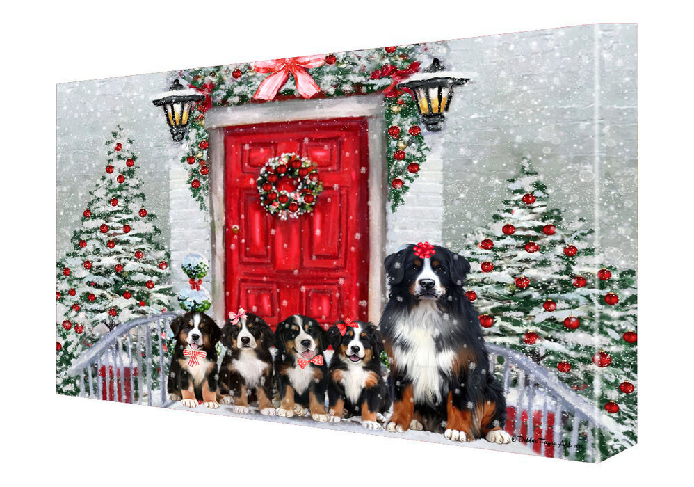 Christmas Holiday Welcome Bernese Mountain Dogs Canvas Wall Art - Premium Quality Ready to Hang Room Decor Wall Art Canvas - Unique Animal Printed Digital Painting for Decoration
