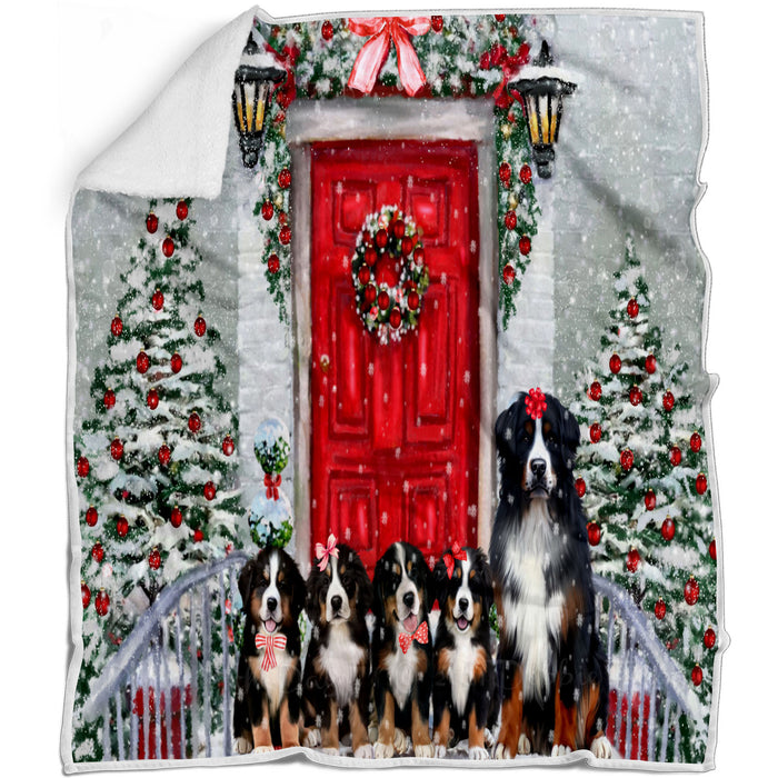 Christmas Holiday Welcome Bernese Mountain Dogs Blanket - Lightweight Soft Cozy and Durable Bed Blanket - Animal Theme Fuzzy Blanket for Sofa Couch