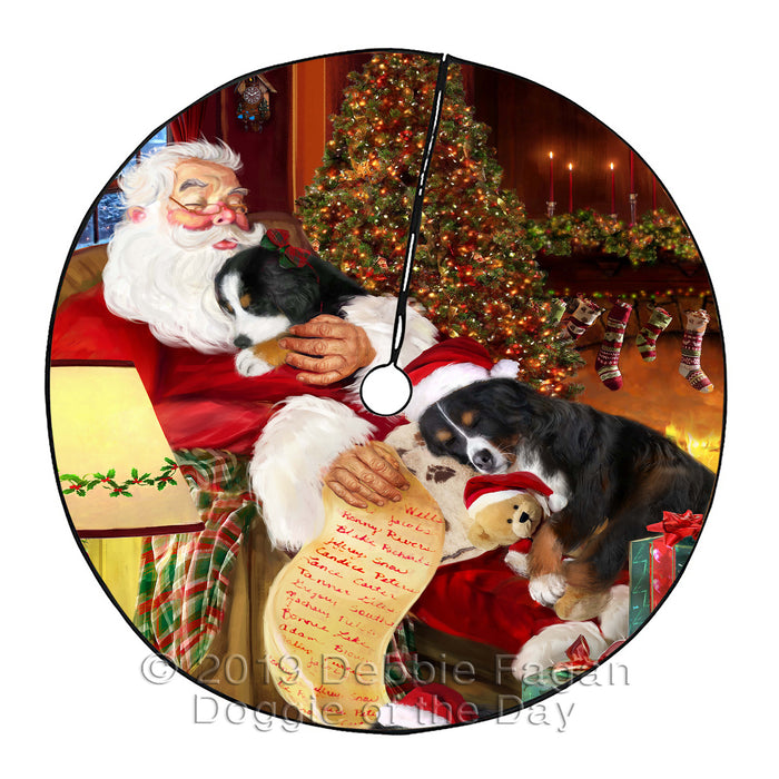 Santa Sleeping with Bernese Mountain Dogs Christmas Tree Skirt