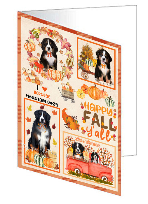 Happy Fall Y'all Pumpkin Bernese Mountain Dogs Handmade Artwork Assorted Pets Greeting Cards and Note Cards with Envelopes for All Occasions and Holiday Seasons GCD76925