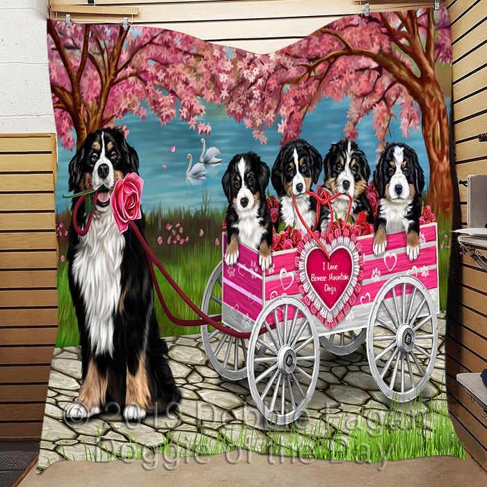 I Love Bernese Mountain Dogs in a Cart Quilt