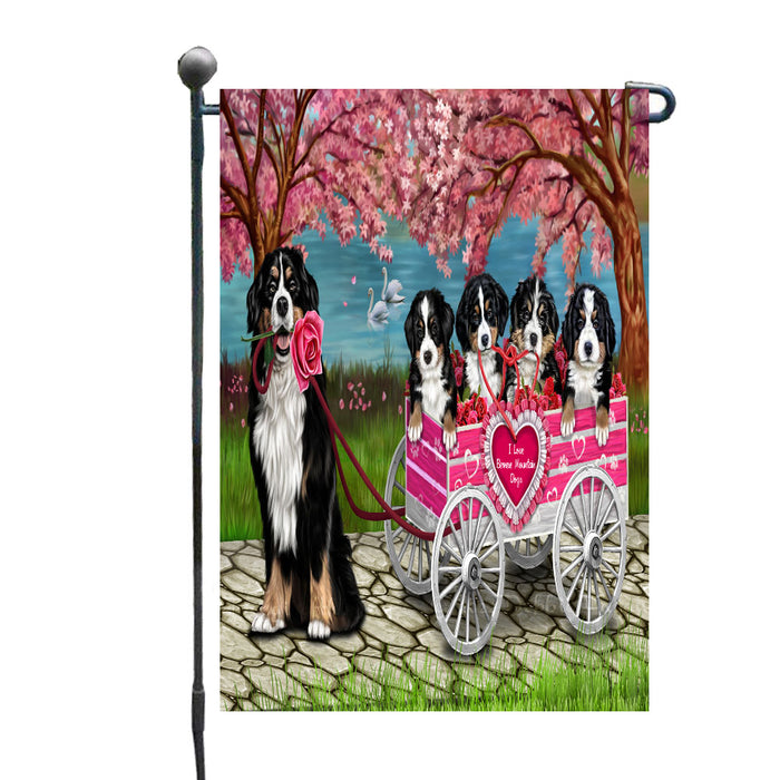 I Love Bernese Mountain Dogs in a Cart Garden Flags Outdoor Decor for Homes and Gardens Double Sided Garden Yard Spring Decorative Vertical Home Flags Garden Porch Lawn Flag for Decorations