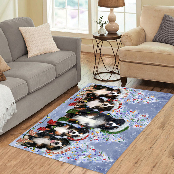 Christmas Lights and Bernese Mountain Dogs Area Rug - Ultra Soft Cute Pet Printed Unique Style Floor Living Room Carpet Decorative Rug for Indoor Gift for Pet Lovers