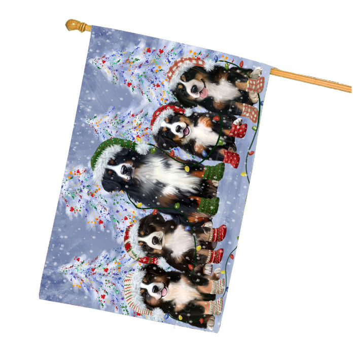 Christmas Lights and Bernese Mountain Dogs House Flag Outdoor Decorative Double Sided Pet Portrait Weather Resistant Premium Quality Animal Printed Home Decorative Flags 100% Polyester