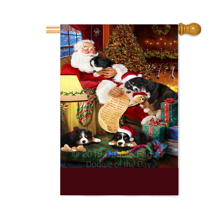 Personalized Bernese Mountain Dogs and Puppies Sleeping with Santa Custom House Flag FLG-DOTD-A62655