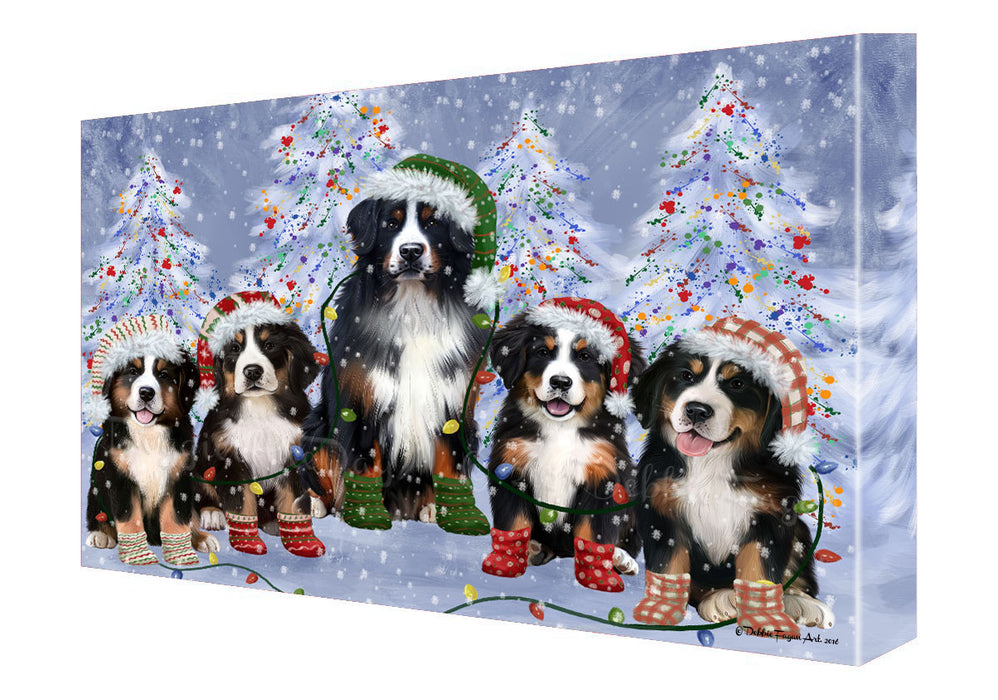 Christmas Lights and Bernese Mountain Dogs Canvas Wall Art - Premium Quality Ready to Hang Room Decor Wall Art Canvas - Unique Animal Printed Digital Painting for Decoration