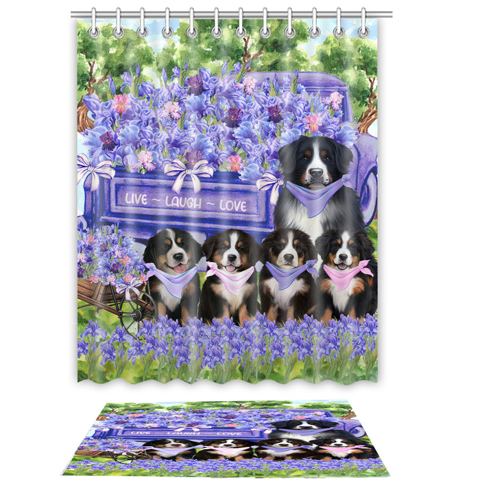 Bernese Mountain Shower Curtain & Bath Mat Set: Explore a Variety of Designs, Custom, Personalized, Curtains with hooks and Rug Bathroom Decor, Gift for Dog and Pet Lovers