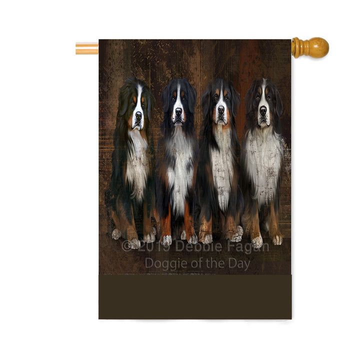 Personalized Rustic 4 Bernese Mountain Dogs Custom House Flag FLG64420
