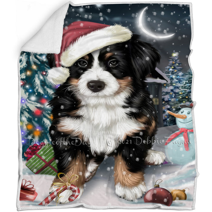 Have a Holly Jolly Christmas Bernese Mountain Dog in Holiday Background Blanket D049