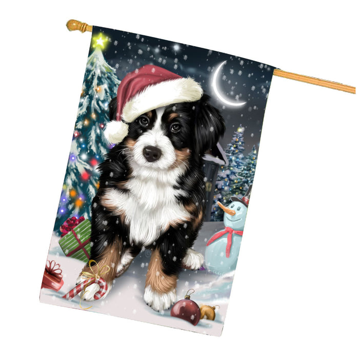 Have a Holly Jolly Christmas Bernese Mountain Dog House Flag Outdoor Decorative Double Sided Pet Portrait Weather Resistant Premium Quality Animal Printed Home Decorative Flags 100% Polyester FLG67844