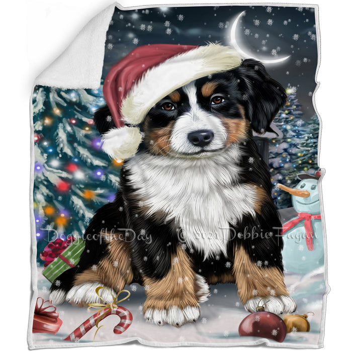 Have a Holly Jolly Christmas Bernese Mountain Dog in Holiday Background Blanket D050