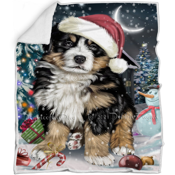 Have a Holly Jolly Christmas Bernese Mountain Dog in Holiday Background Blanket D051