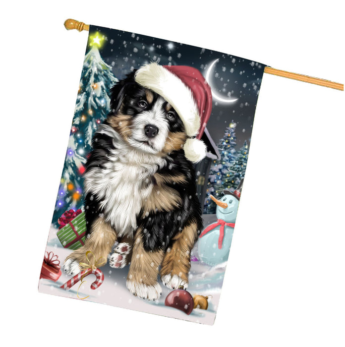 Have a Holly Jolly Christmas Bernese Mountain Dog House Flag Outdoor Decorative Double Sided Pet Portrait Weather Resistant Premium Quality Animal Printed Home Decorative Flags 100% Polyester FLG67846