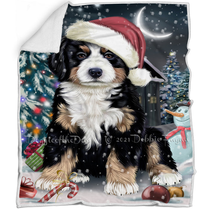 Have a Holly Jolly Christmas Bernese Mountain Dog in Holiday Background Blanket D052