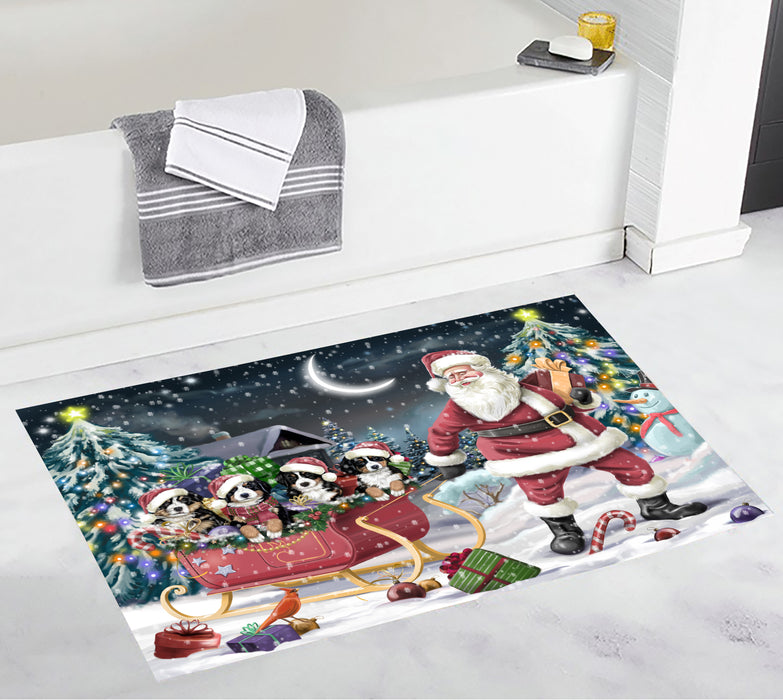 Santa Sled Dogs Christmas Happy Holidays Bernese Mountain Dogs Bath Mat