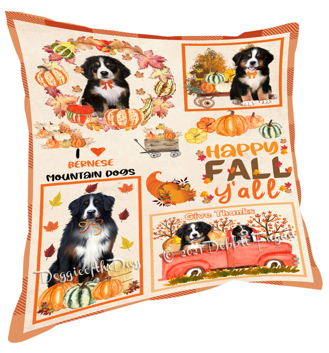 Happy Fall Y'all Pumpkin Bernese Mountain Dogs Pillow with Top Quality High-Resolution Images - Ultra Soft Pet Pillows for Sleeping - Reversible & Comfort - Ideal Gift for Dog Lover - Cushion for Sofa Couch Bed - 100% Polyester
