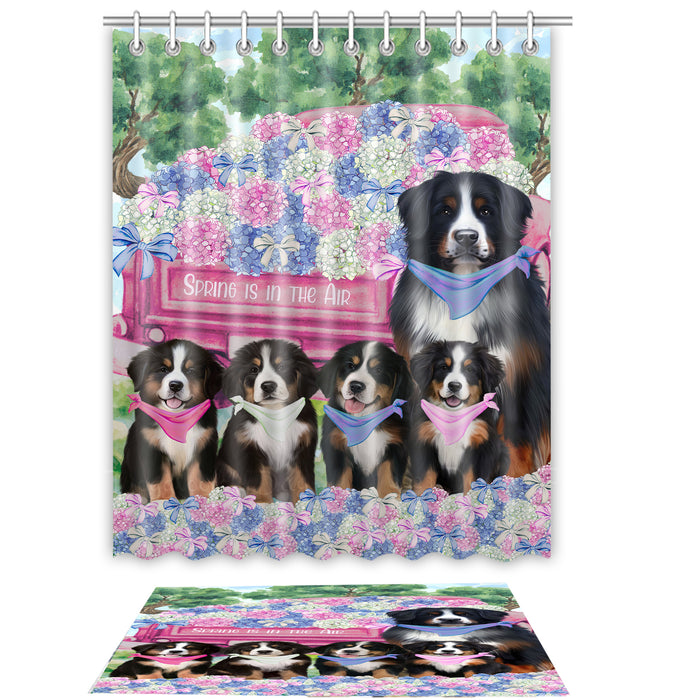 Bernese Mountain Shower Curtain & Bath Mat Set, Bathroom Decor Curtains with hooks and Rug, Explore a Variety of Designs, Personalized, Custom, Dog Lover's Gifts