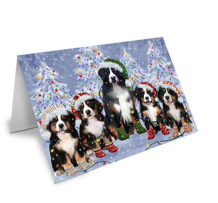 Christmas Lights and Bernese Mountain Dogs Handmade Artwork Assorted Pets Greeting Cards and Note Cards with Envelopes for All Occasions and Holiday Seasons
