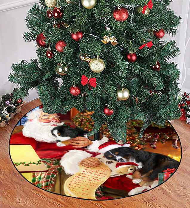 Santa Sleeping with Bernese Mountain Dogs Christmas Tree Skirt