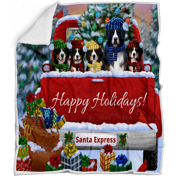 Christmas Red Truck Travlin Home for the Holidays Bernese Mountain Dogs Blanket - Lightweight Soft Cozy and Durable Bed Blanket - Animal Theme Fuzzy Blanket for Sofa Couch