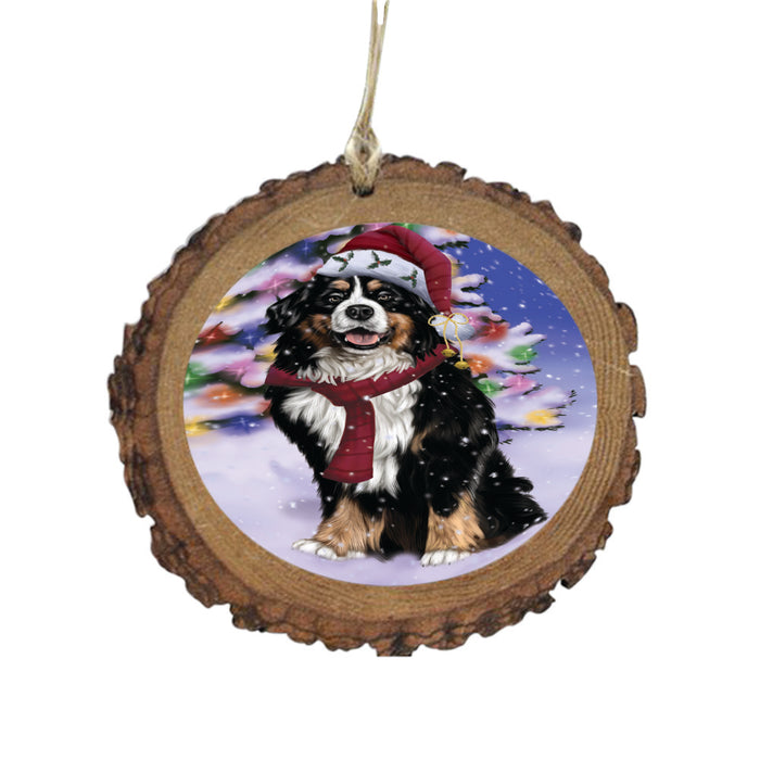 Winterland Wonderland Bernese Mountain Dog In Christmas Holiday Scenic Background Wooden Christmas Ornament WOR49519