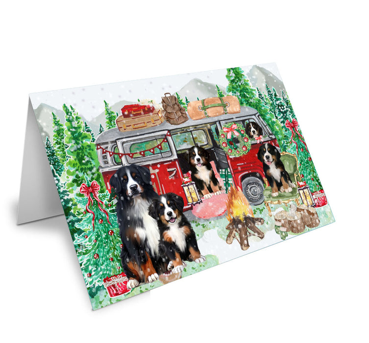 Christmas Time Camping with Bernese Mountain Dogs Handmade Artwork Assorted Pets Greeting Cards and Note Cards with Envelopes for All Occasions and Holiday Seasons